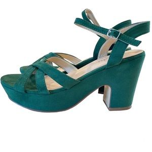 Emerald Green Faux Suede Velvet Heel Platform Sandals 40 (9, 9.5)